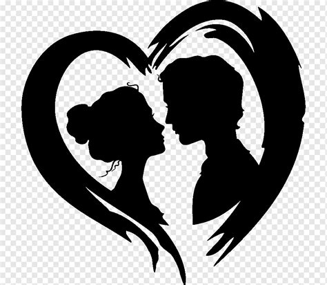 Silhouette Black White Character, couple figure, love, white, heart png ...