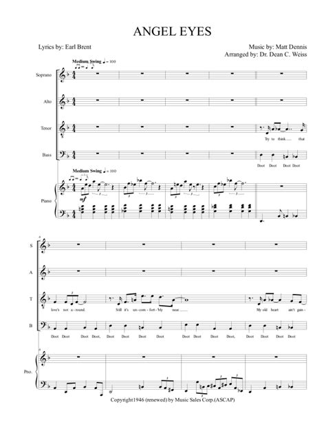 Angel Eyes Arr DCW Productions By Matt Dennis Sheet Music For SATB