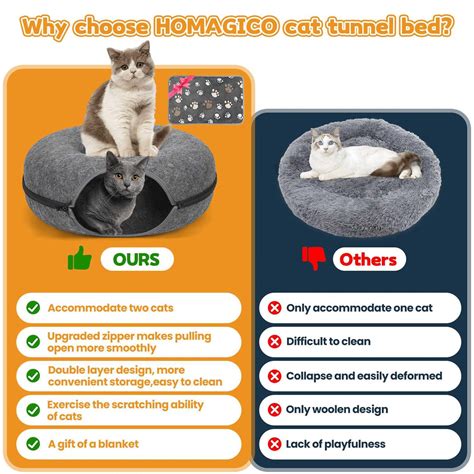 HOMAGICO Cat Tunnel Bed Peekaboo Cat Cave With Pet Blanket Detachable