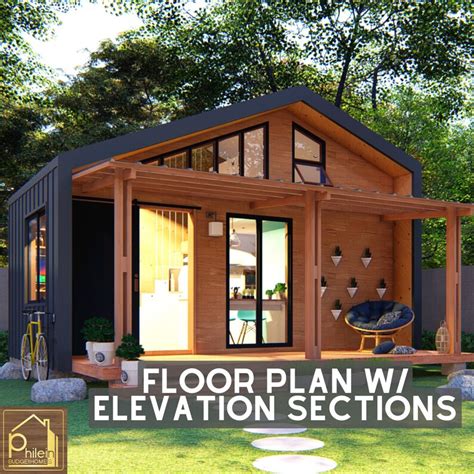 Cute Tiny House Plan With Loft Bedroom And Porch Modern Etsy Uk