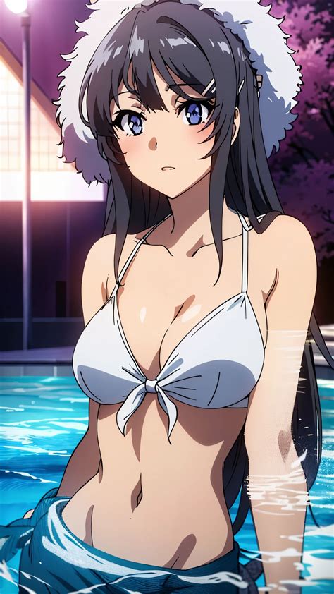 A Woman In A Bikini Top And Hat Standing In A Pool Seaart Ai