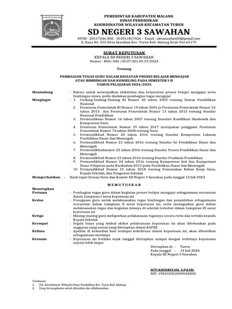 Sk Pembagian Tugas Mengajar 2024 2025 Pdf