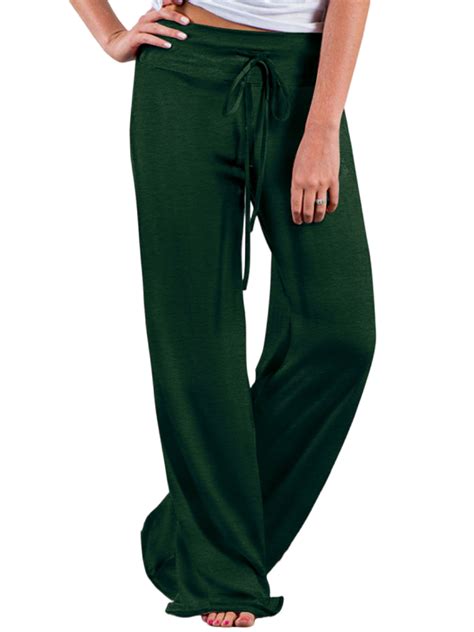 Frontwalk Ladies Palazzo Pant Drawstring Bottoms Wide Leg Trousers