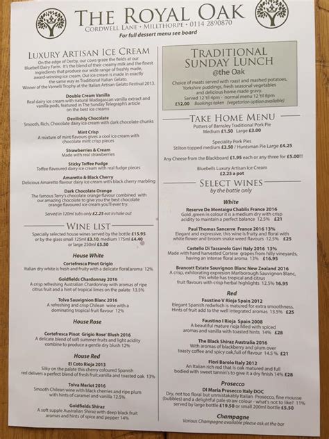 Menu At Royal Oak Pub And Bar Dronfield