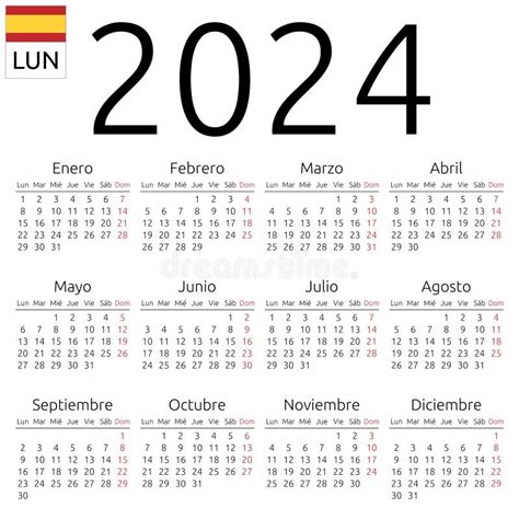 Calendario 2024 Español Lunes Ilustración del Vector Ilustración de