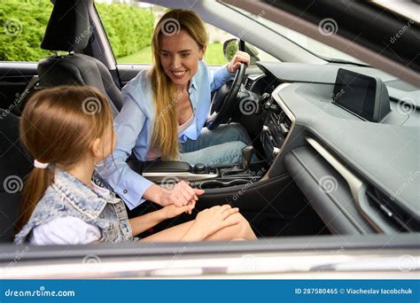 Mom Blonde With Her Teenage Daughter Are Sitting In Car Stock Image Image Of Journey Adult