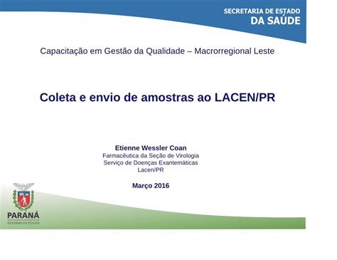 Pdf Coleta E Envio De Amostras Ao Lacen Pr Coleta E Envio De