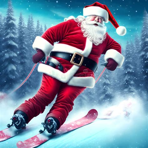 Santa Claus Skiing Generative Ai Illustration Stock Illustration