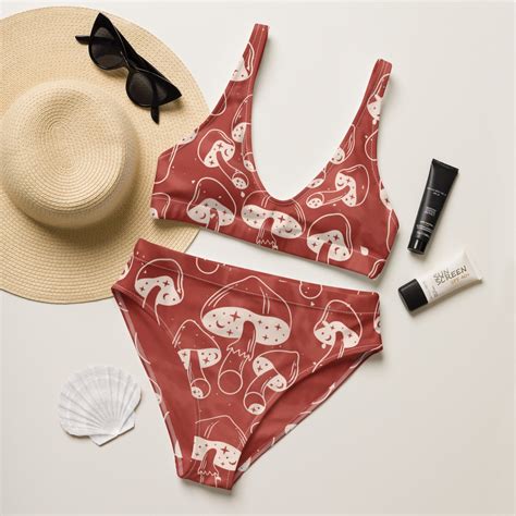 Forest Mushroom Recycled High Waisted Bikini Swimsuit Fungi Swimming Costume ALT Bikini