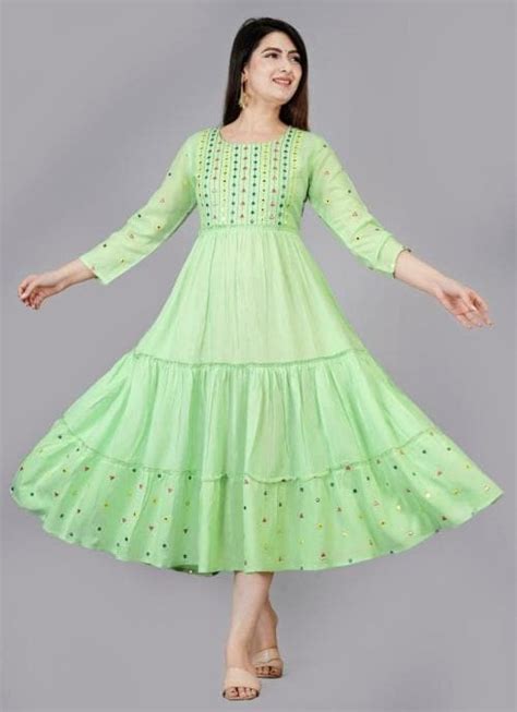 Buy Green Embroidery Yoke Work Designer Dress Anarkali Kurtas Ethnic Gown Online At Best Prices