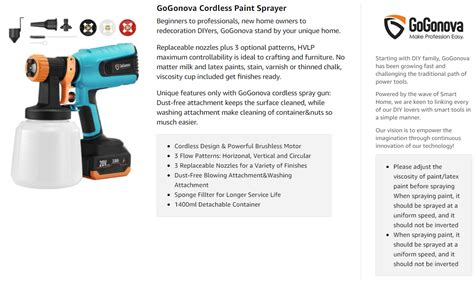 GoGonova 1400ml Brushless Cordless HVLP Power Paint Sprayer With