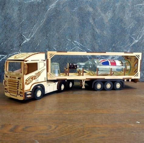 Laser Cut Scania R580 Trailer Truck Wine Bottle Holder Free CDR Vectors