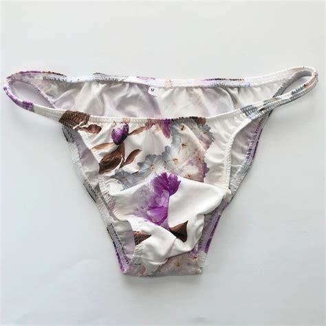 K P Mens String Bikini String Narrow Waist Printed Soft Jersey Rose Florals EBay