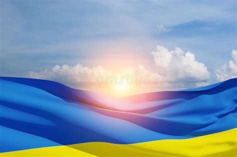 Ukraine Flag On The Blue Sky With Bird Close Up Waving Flag Of Ukraine