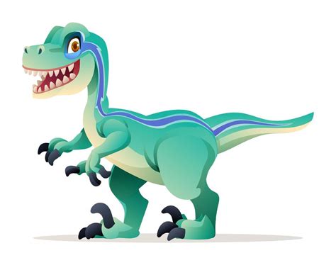 Cute Velociraptor Dinosaur Cartoon Illustration Isolated On White
