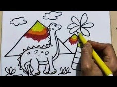 Sevimli Dinazor çizimi Yanardağı çizimi how to draw cute dinosaur