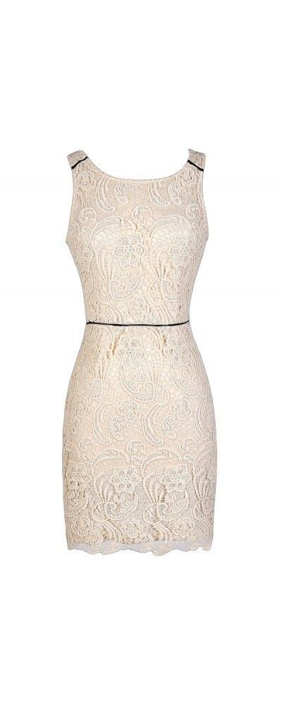 Embraced By Lace Fitted Open Back Dress In Beige Crochet Lace Dress