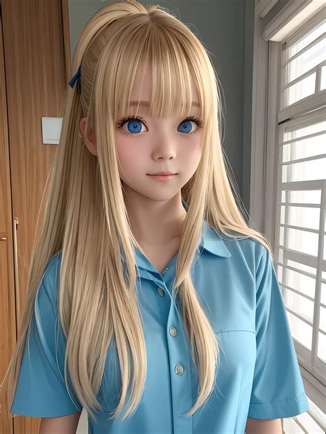 A Close Up Of A Person With Long Blonde Hair And Blue Eyes SeaArt AI