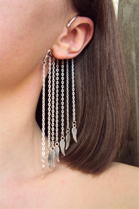 Wing Ear Cuff Long Chain Earrings For Women Angel Winged Etsy