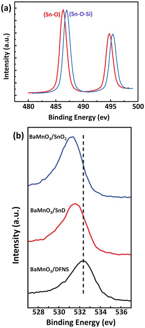 XPS Spectra Of BaMnO3 DFNS BaMnO3 SnD And BaMnO3 SnO2 A Sn And B O