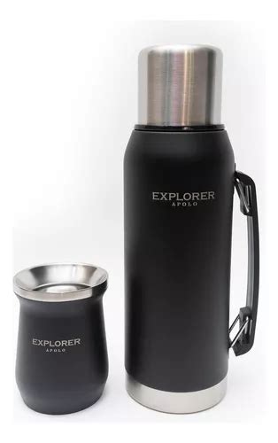 Combo Termo Explorer Pico Cebador Calidad Mate Acero Inox Color Negro