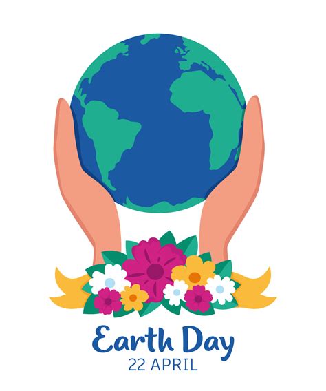 Happy Earth Day Card Earth Planet With Flowers Planet Earth In Caring