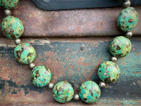 Compressed Turquoise Bead Shell Heishi Necklace Native American Style Jewelry Southwestern