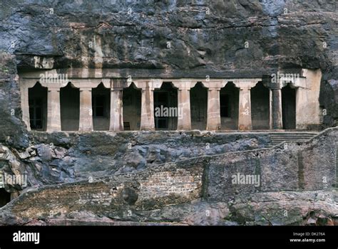 Cave 4 : Façade of vihara. Ajanta Caves, Aurangabad, Maharashtra, India ...