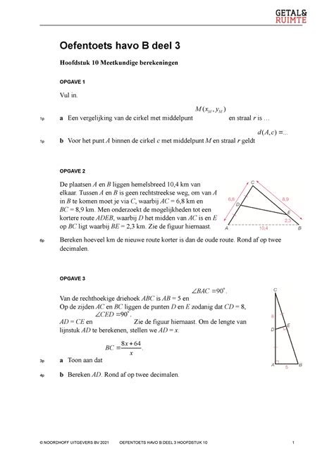 Oefentoets Hs 10 Oefentoets Havo B Deel 3 Hoofdstuk 10 Meetkundige
