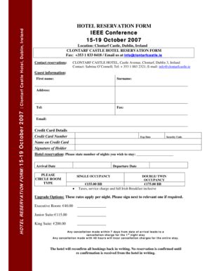 Fillable Online HOTEL RESERVATION FORM IEEE Conference 15 19 October