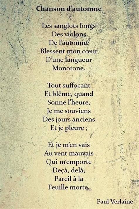 Chanson Dautomne P Verlaine En Chanson Automne Verlaine