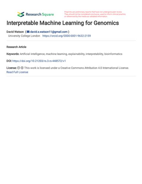 PDF Interpretable Machine Learning For Genomics