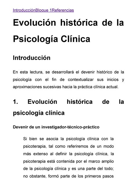 Clinica Introducciónbloque 1referencias Evolución Histórica De La Psicología Clínica