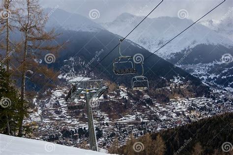 Ski Lift Above Village, Temu, Italy Stock Image - Image of skiing ...