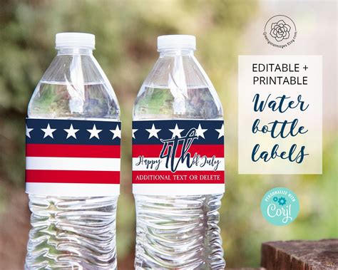 Patriotic Water Bottle Label American Flag Greengate Images