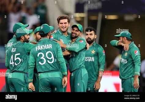 Pakistans Shaheen Afridi Centre Celebrates With Teammates The