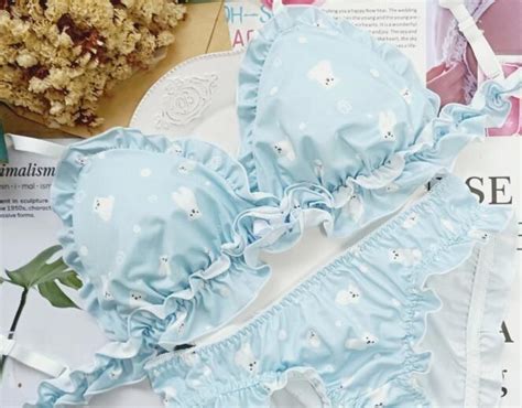 Polar Bear Lingerie Set Kawaii Blue Cute Ruffle Kawaii Babe