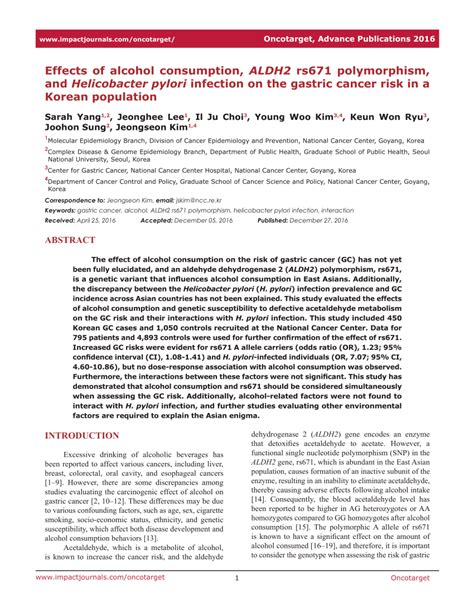 Pdf Effects Of Alcohol Consumption Aldh Rs Polymorphism And