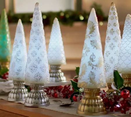 Set Of Illuminated Glistening Wax Trees By Valerie Qvc