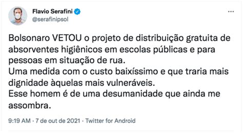 Políticos criticam veto de Bolsonaro à distribuição de absorventes