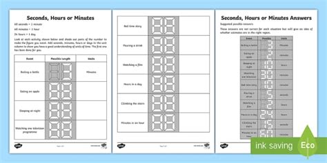 Seconds Minutes And Hours Worksheet Worksheet Twinkl