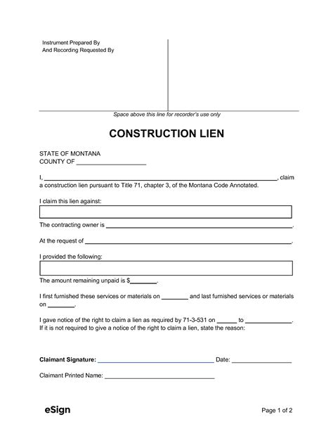 Free Montana Mechanics Lien Form Pdf Word