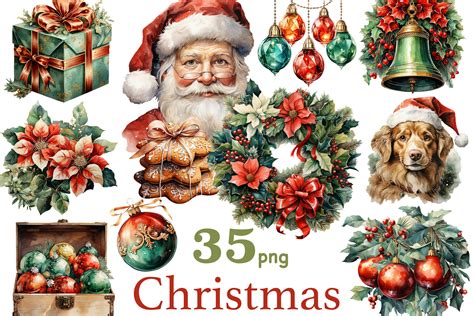 Christmas Watercolor Clipart Set Santa Claus Graphics PNG By