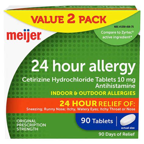 Meijer 24 Hour Allergy Cetirizine Hydrochloride Tablets 08252022