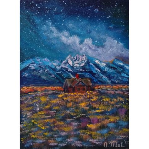 Big Sky Painting Montana Original Art Montana Landscape Night Sky Oil Painting Stars Miniature ...