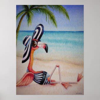 Whimsical Beach Babe Flamingo No Art X Poster Zazzle