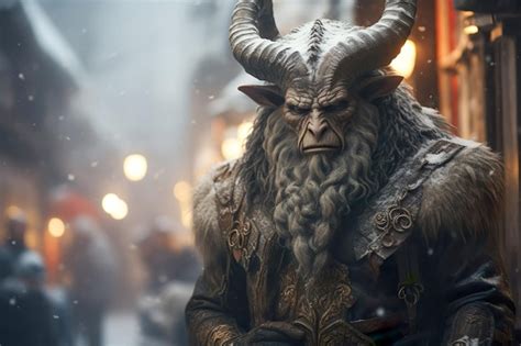 Premium Photo Krampus Portrait Krampus With Horns Walking In The