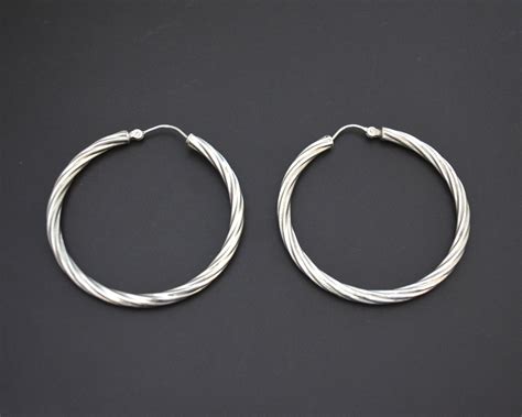 Ethnic Twisted Silver Hoop Earrings Large Cosmic Norbu