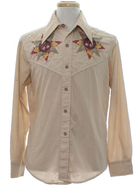 70s Retro Western Shirt 70s Kennington Mens Sand Background