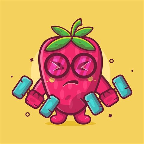 Divertida Mascota De Personaje De Fruta De Fresa Haciendo Culturismo